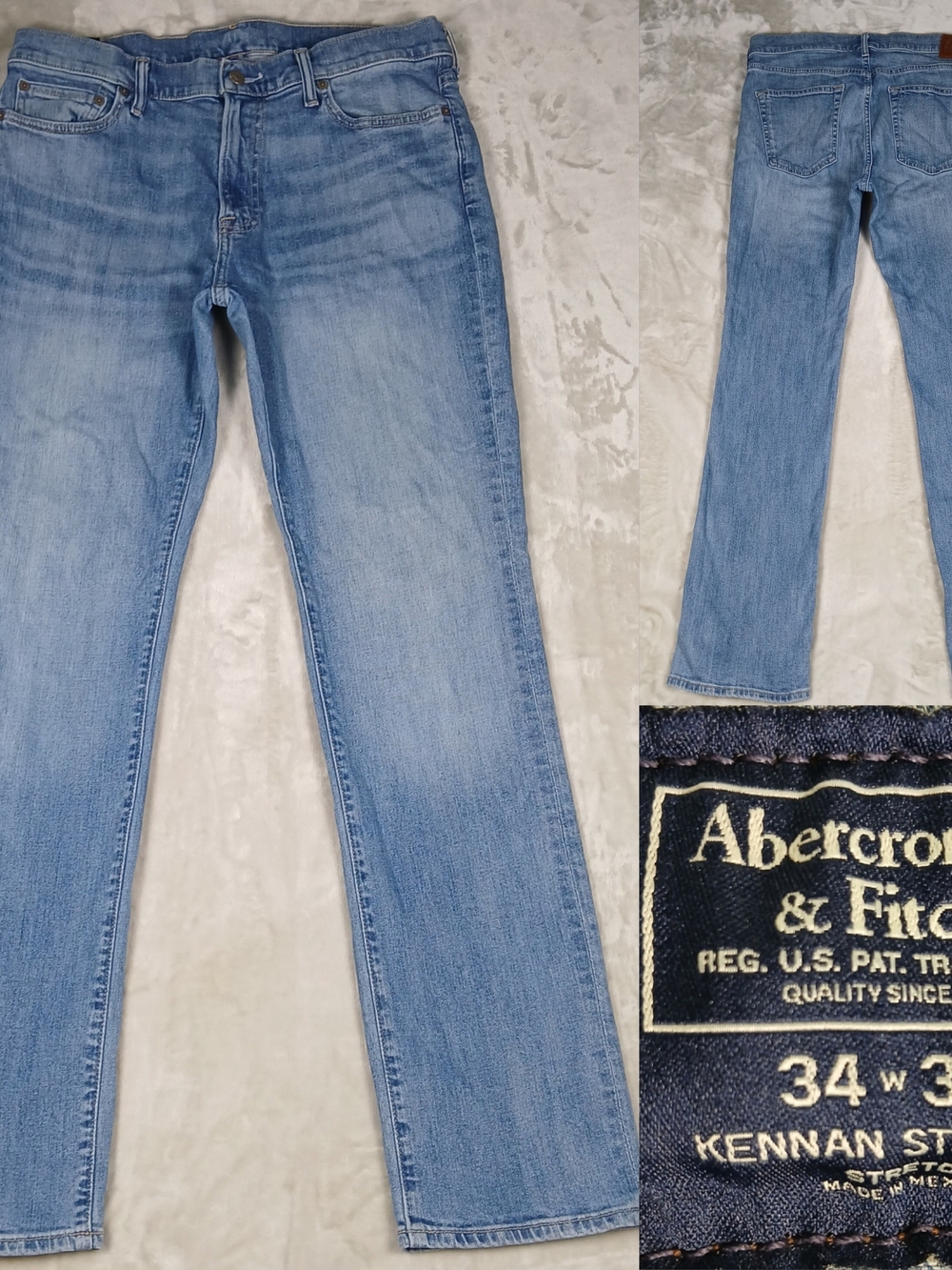 Abercrombie & Fitch Kennan Straight Jeans 34x34 Men's Stretch Whiskering Fading